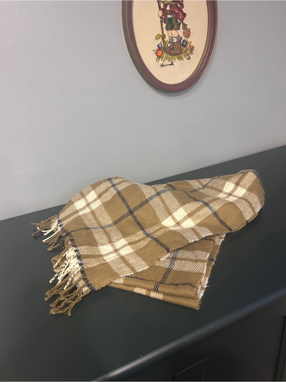 J Crew Classic Tartan Scarf with Fringe Detail Tan Cream One Size